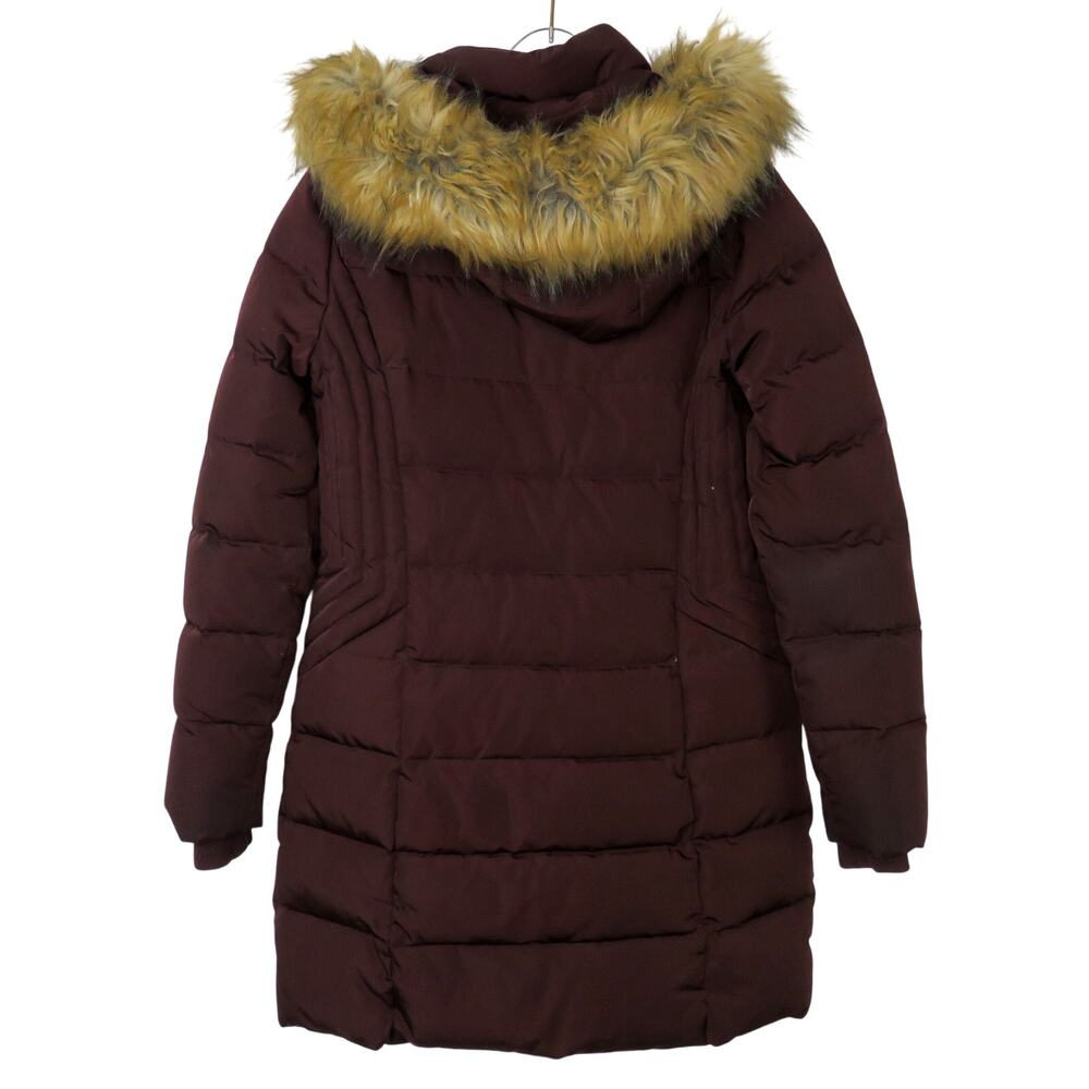 Ivanka Trump Burgundy Puffer Coat Down Hooded Coat Faux Fur Hood Small - Picture 4 of 8